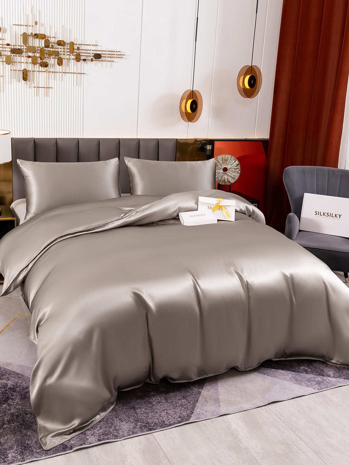 [Gray] SilkSilky-UK 19Momme Pure Silk Bedding Set 003