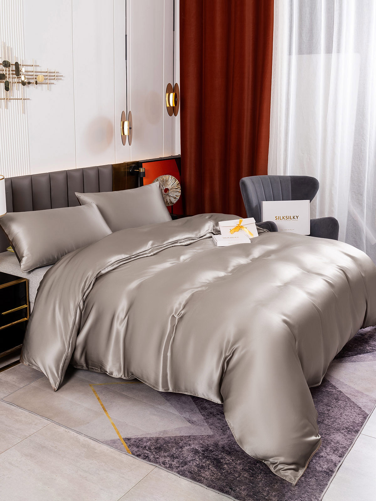 [Gray] SilkSilky-UK 19Momme Pure Silk Bedding Set 004