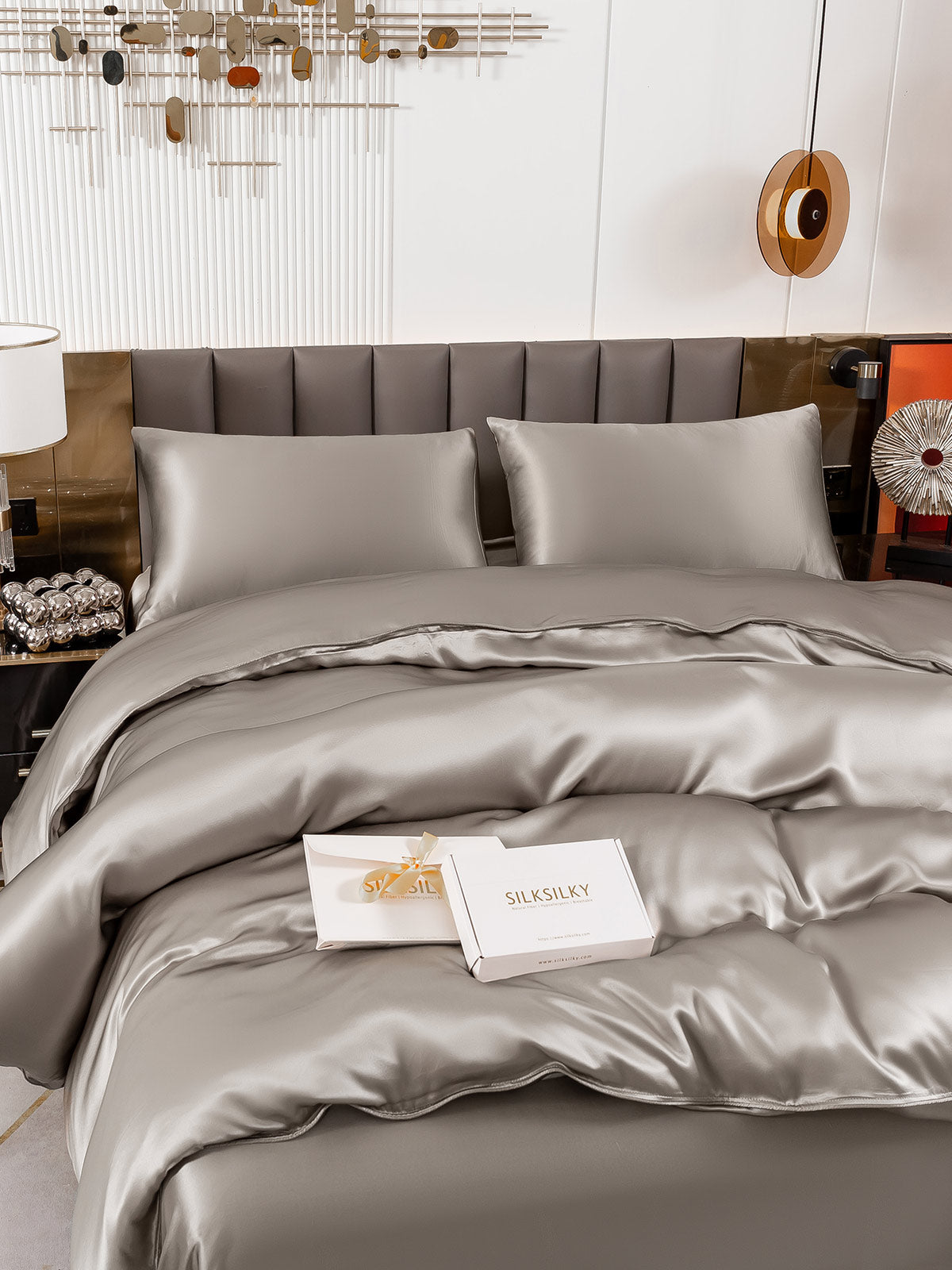 [Gray] SilkSilky-UK 19Momme Pure Silk Bedding Set 005