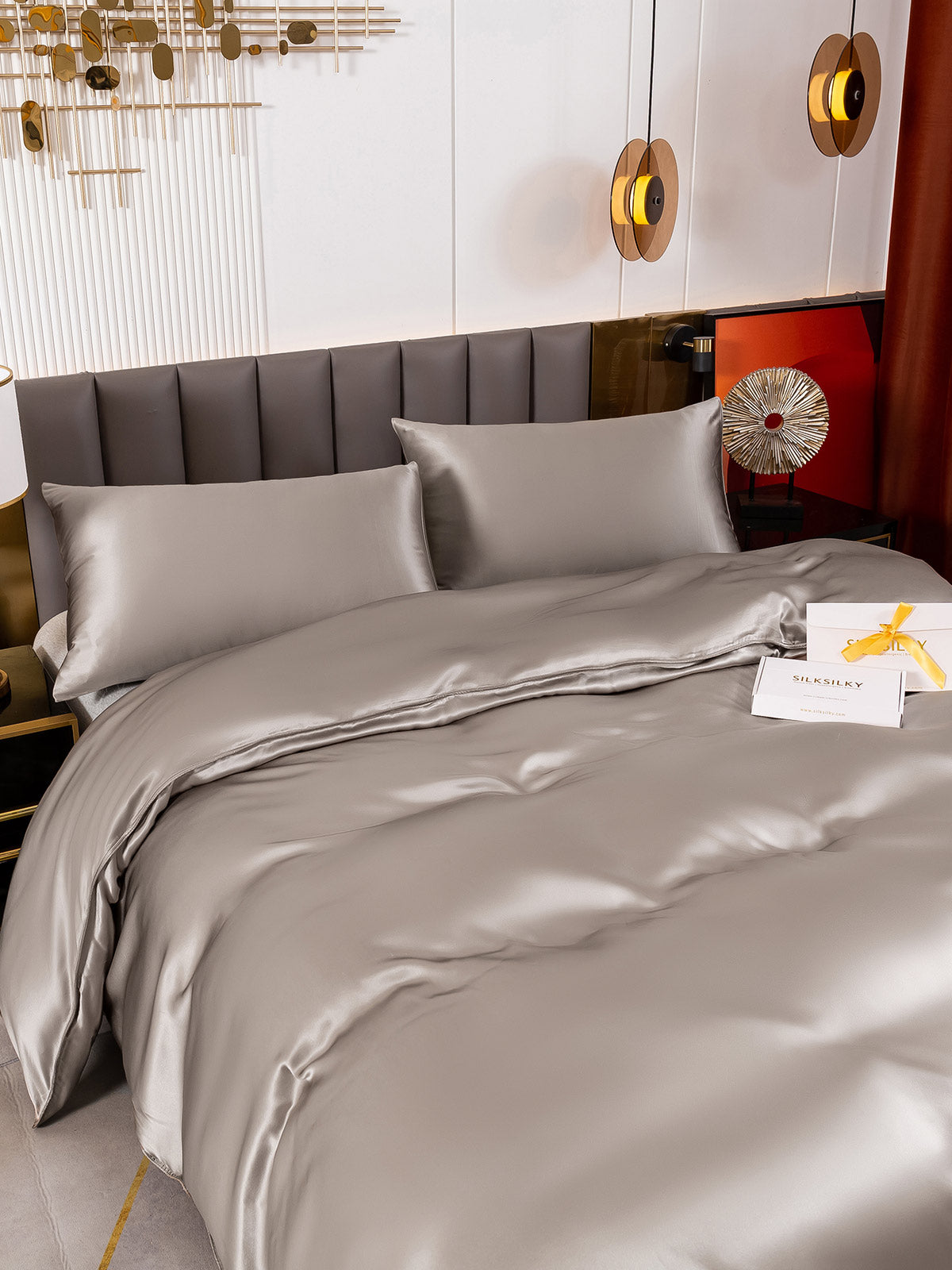 [Gray] SilkSilky-UK 19Momme Pure Silk Bedding Set 005