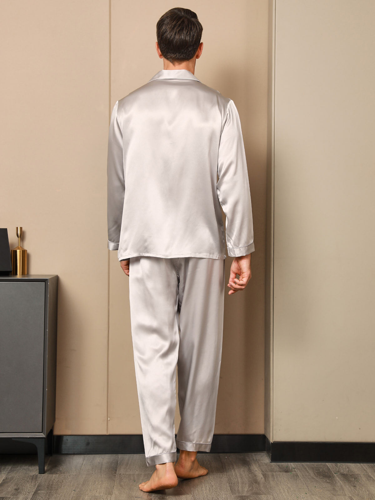 [Gray] SilkSilky-UK 19Momme Pure Silk Long Sleeve Lapel Men's Pyjamas 002