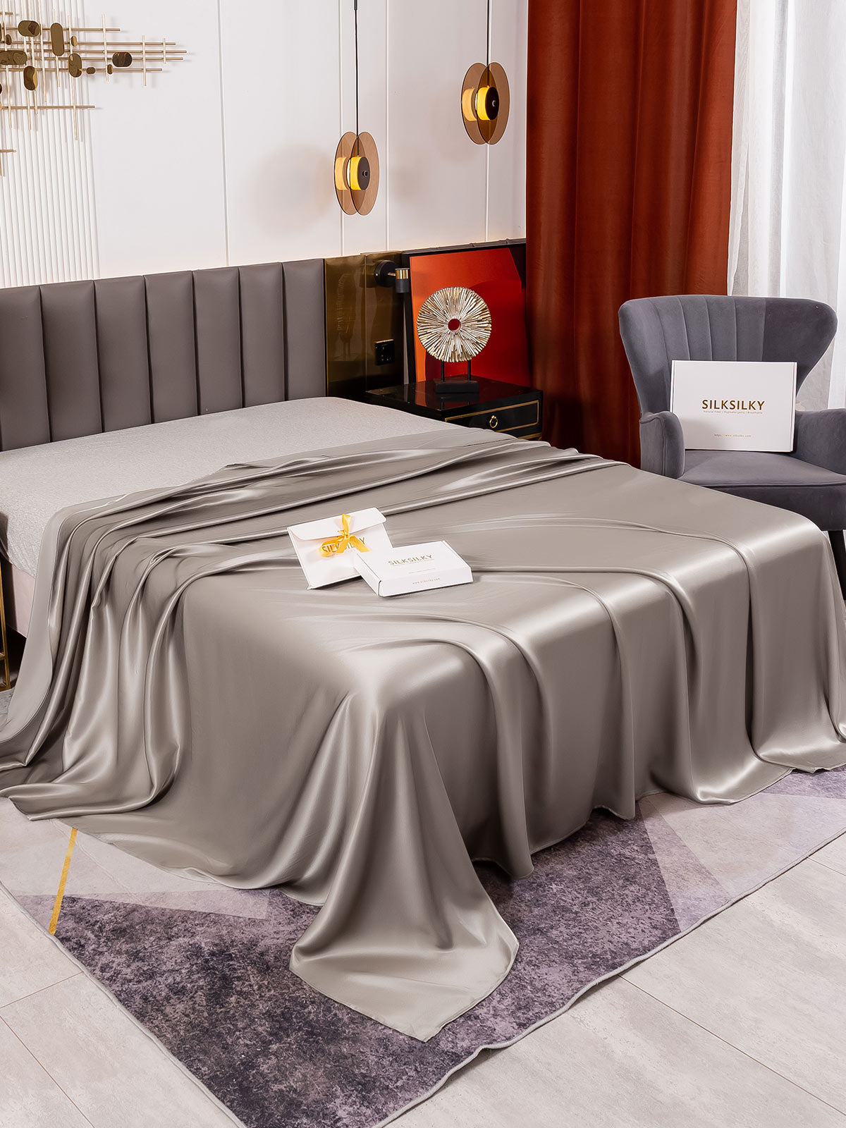 [Gray] SilkSilky-UK 19Momme Pure Silk Sheet 001