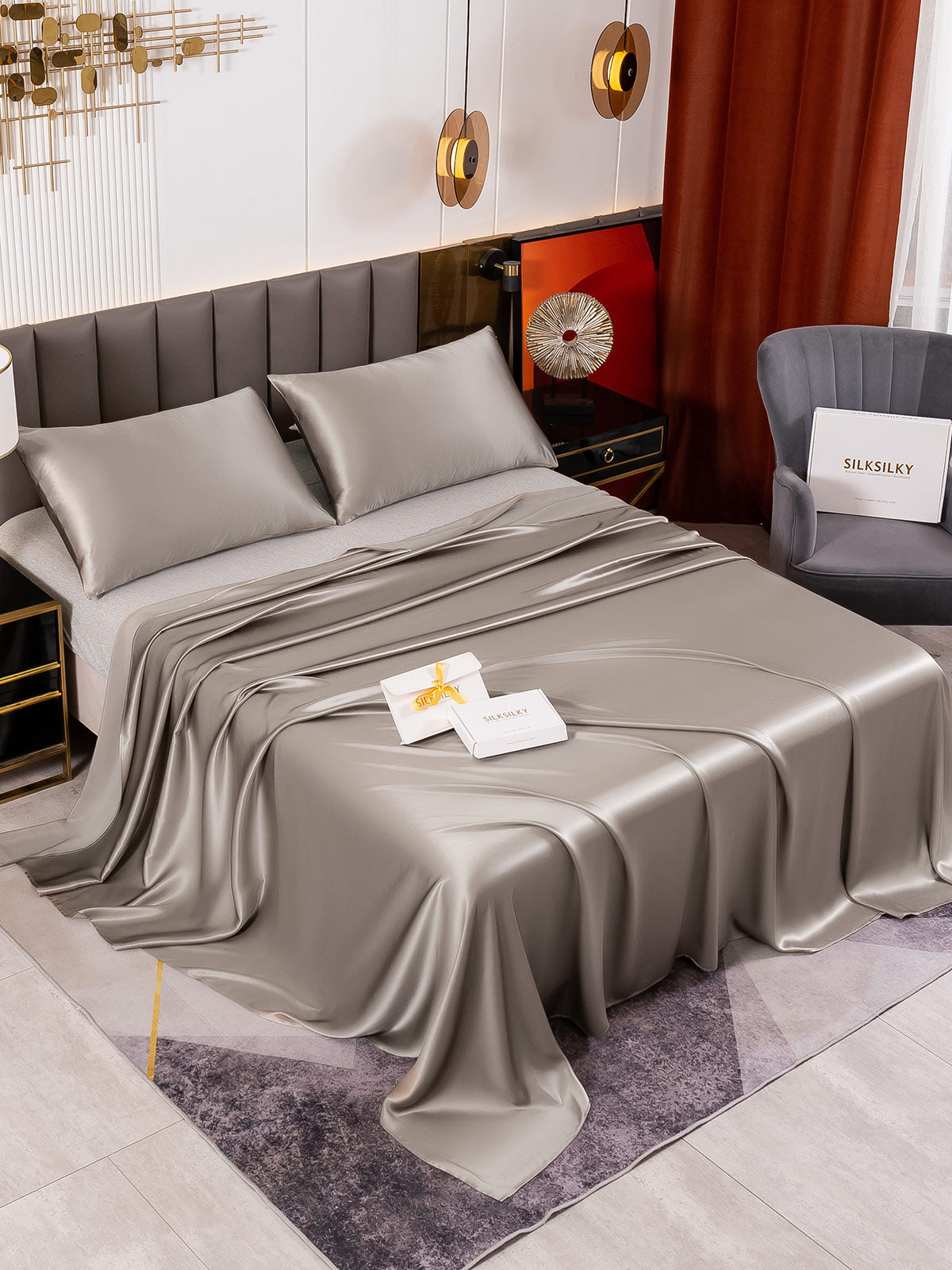 [Gray] SilkSilky-UK 19Momme Pure Silk Sheet 001