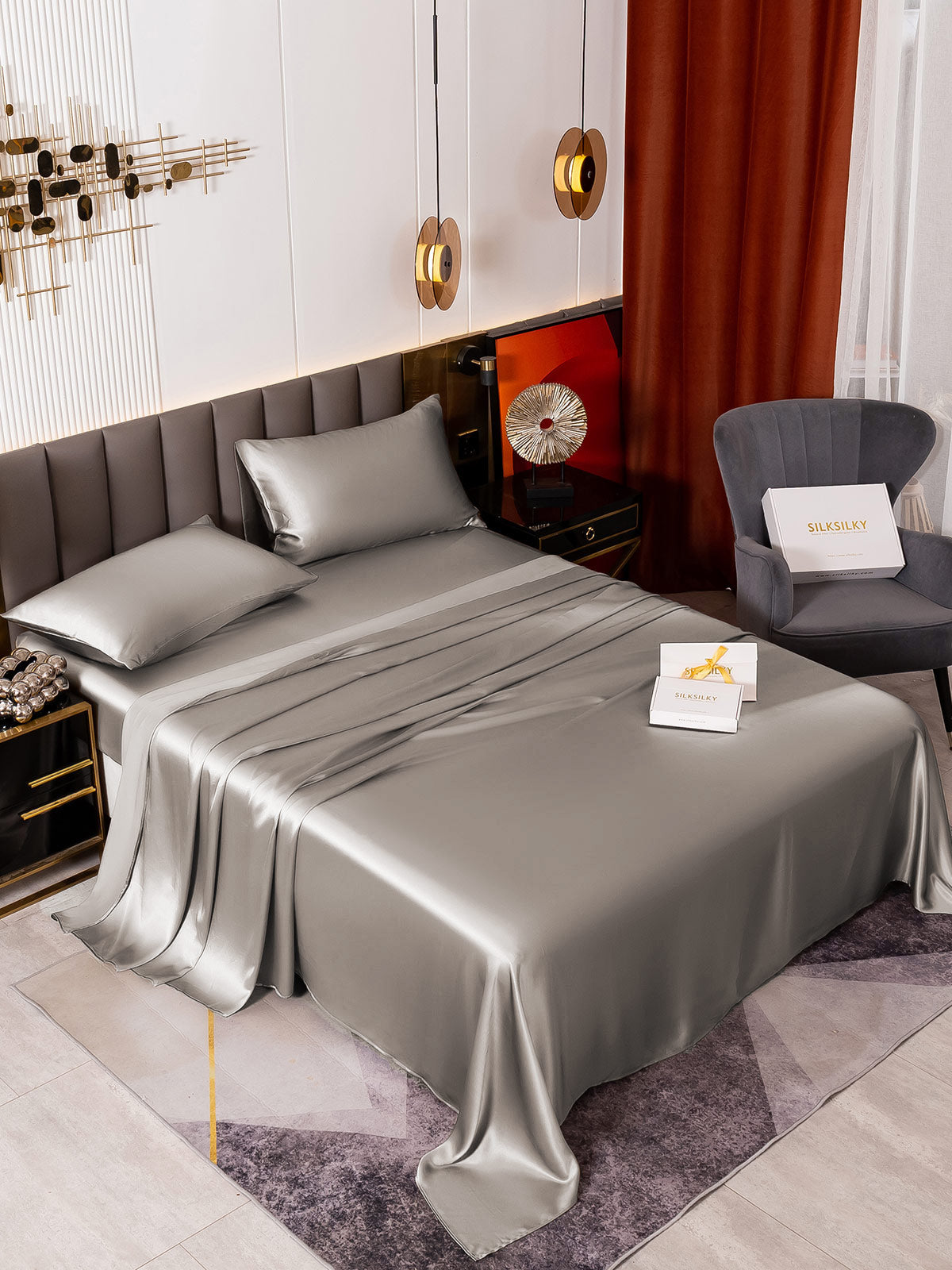 [Gray] SilkSilky-UK 19Momme Pure Silk Sheet 001