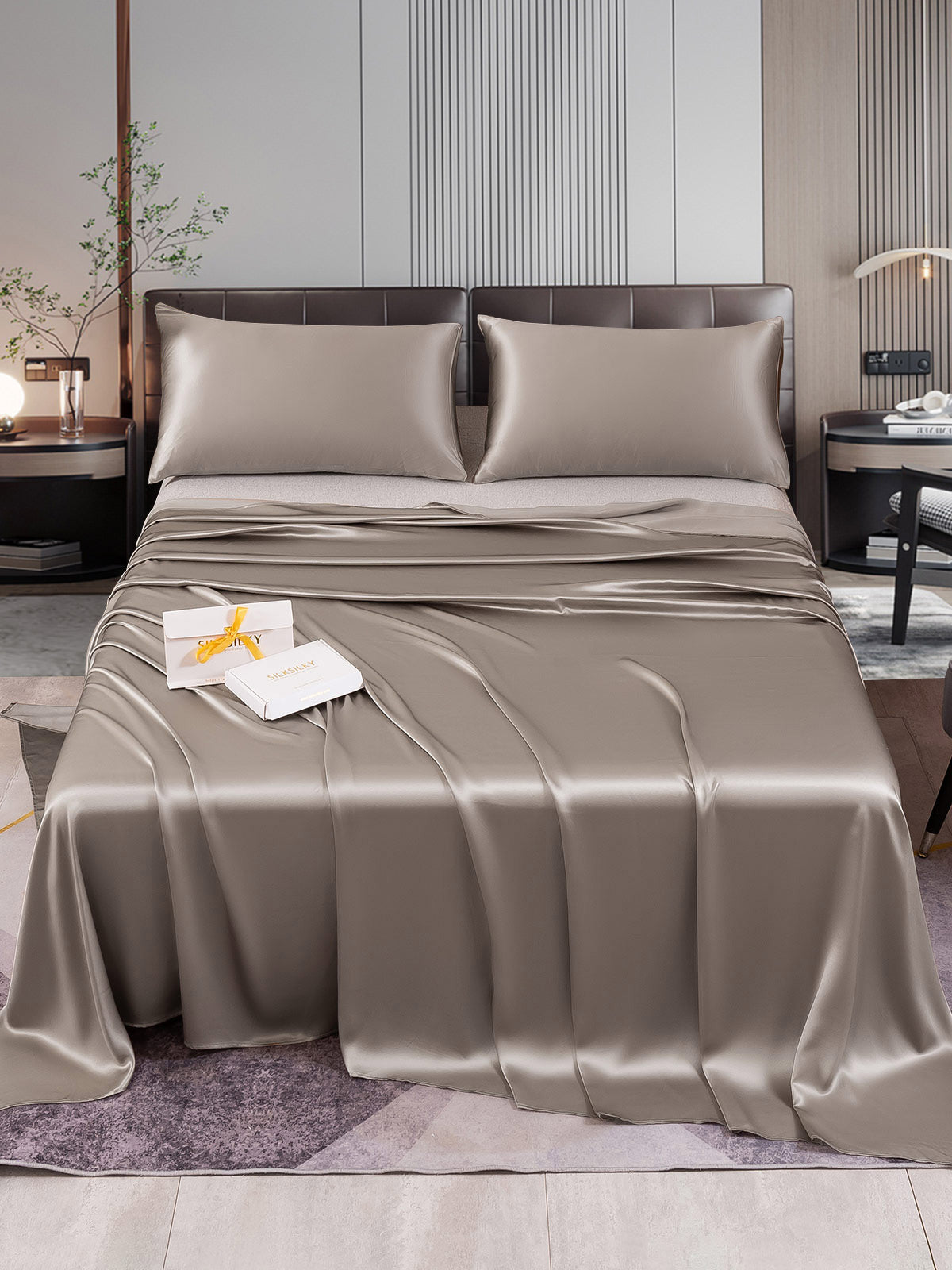 [Gray] SilkSilky-UK 22Momme Pure Silk Bedding Set 001