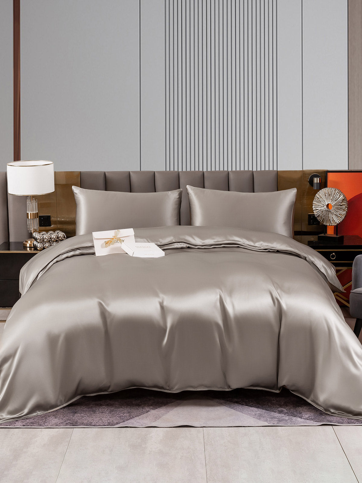 [Gray] SilkSilky-UK 22Momme Pure Silk Bedding Set 001