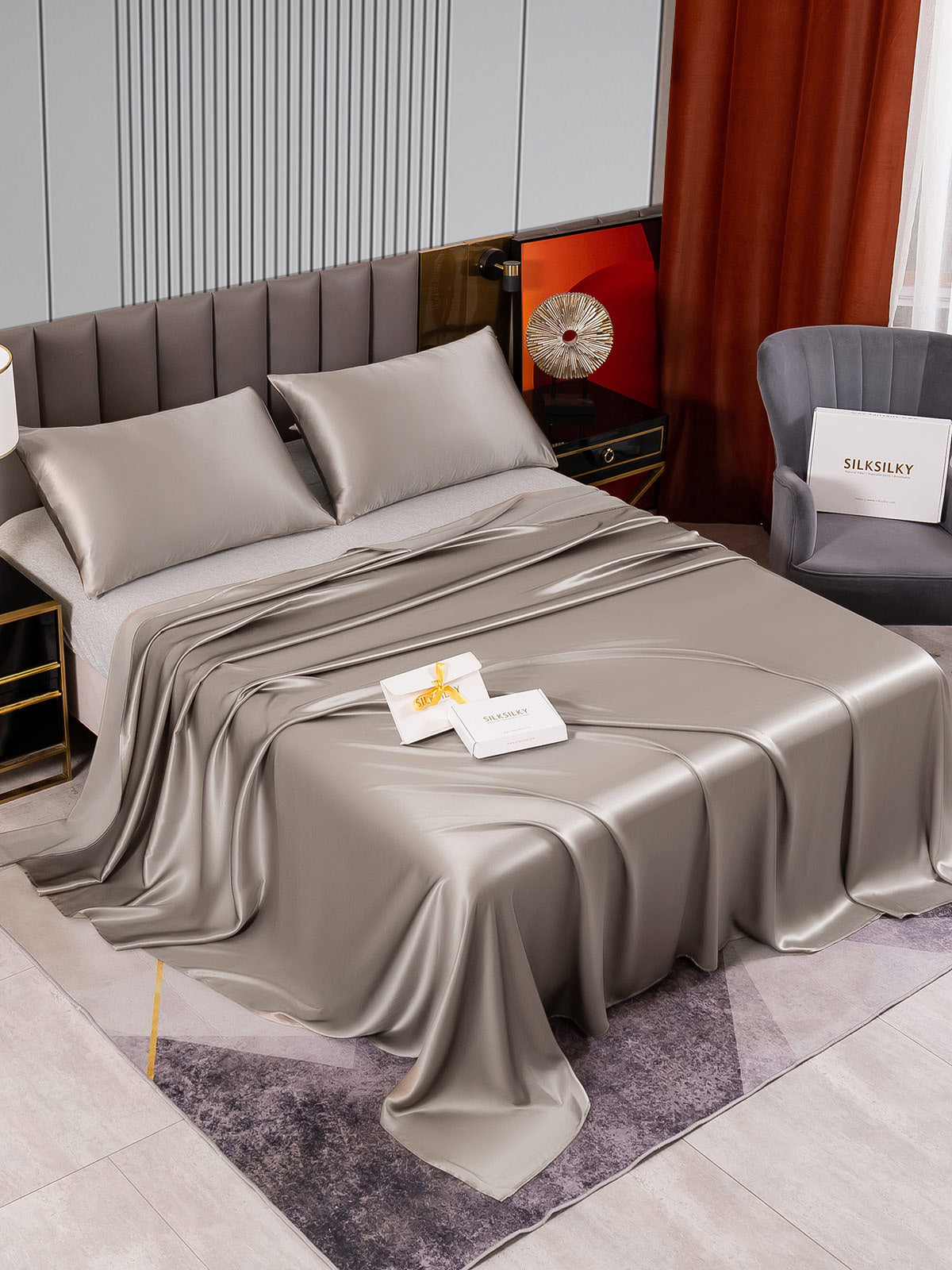 [Gray] SilkSilky-UK 22Momme Pure Silk Bedding Set 002