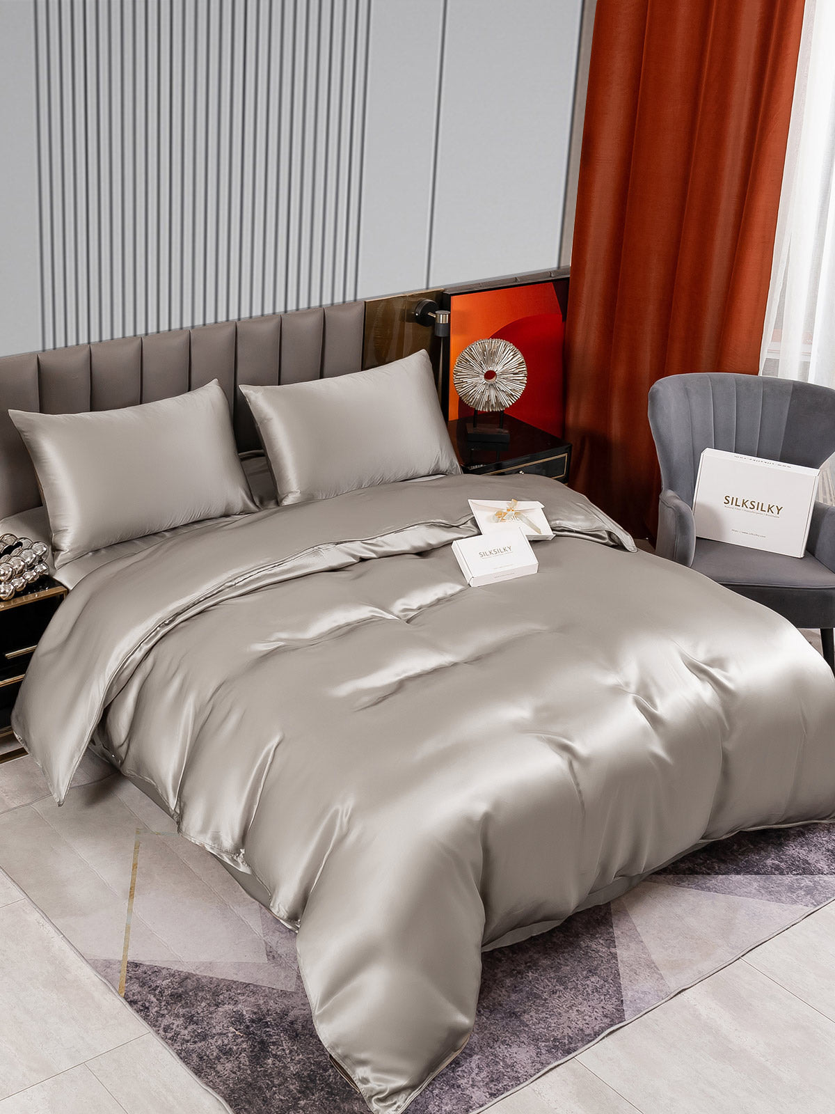 [Gray] SilkSilky-UK 22Momme Pure Silk Bedding Set 002
