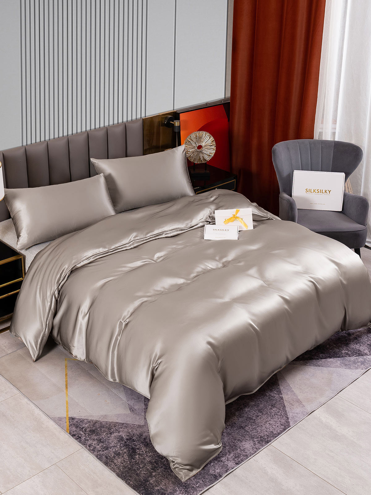 [Gray] SilkSilky-UK 22Momme Pure Silk Bedding Set 002
