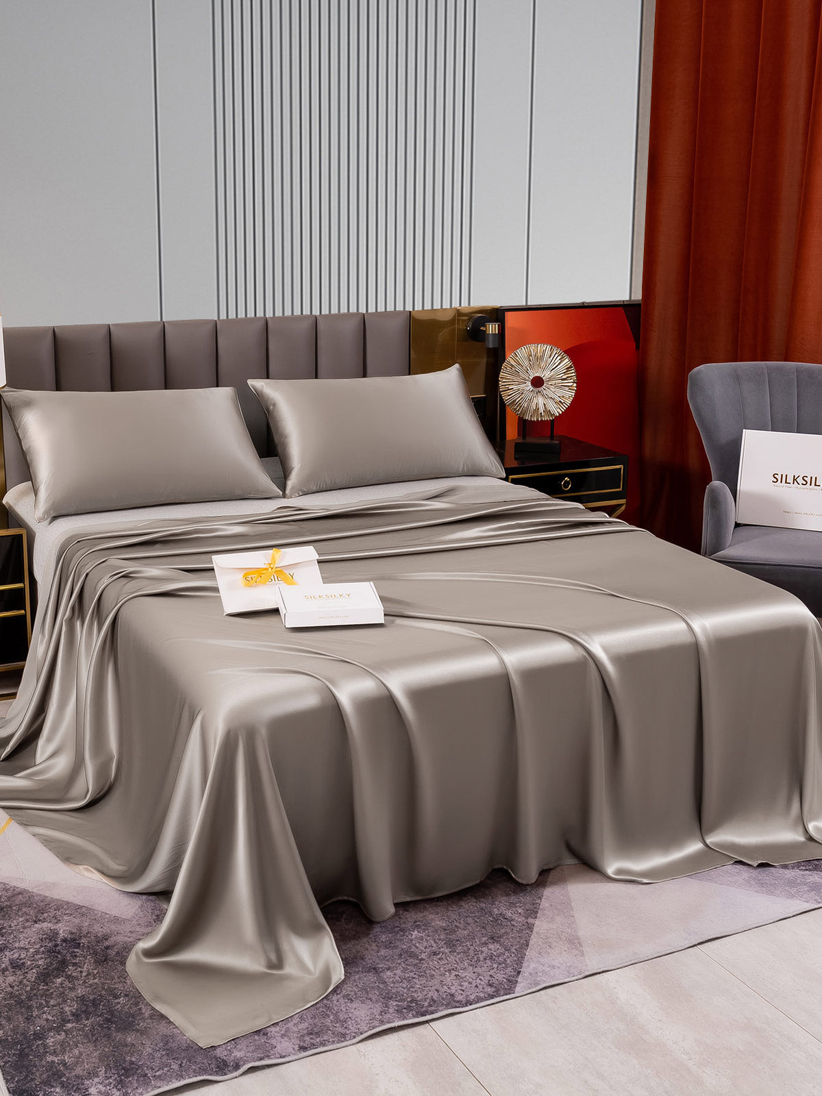 [Gray] SilkSilky-UK 22Momme Pure Silk Bedding Set 003