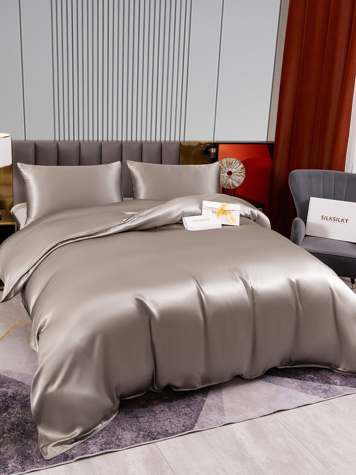 [Gray] SilkSilky-UK 22Momme Pure Silk Bedding Set 003
