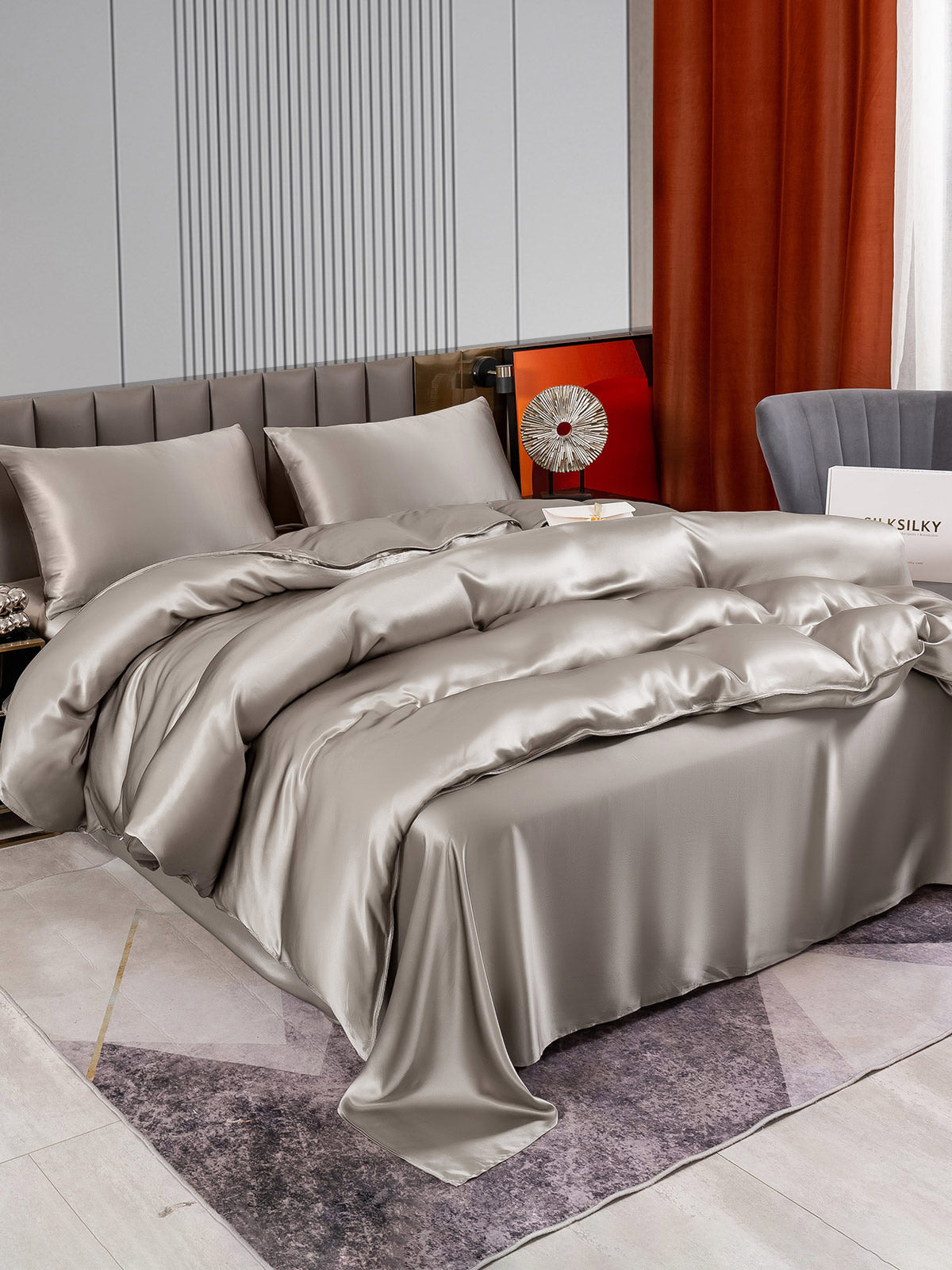 [Gray] SilkSilky-UK 22Momme Pure Silk Bedding Set 004