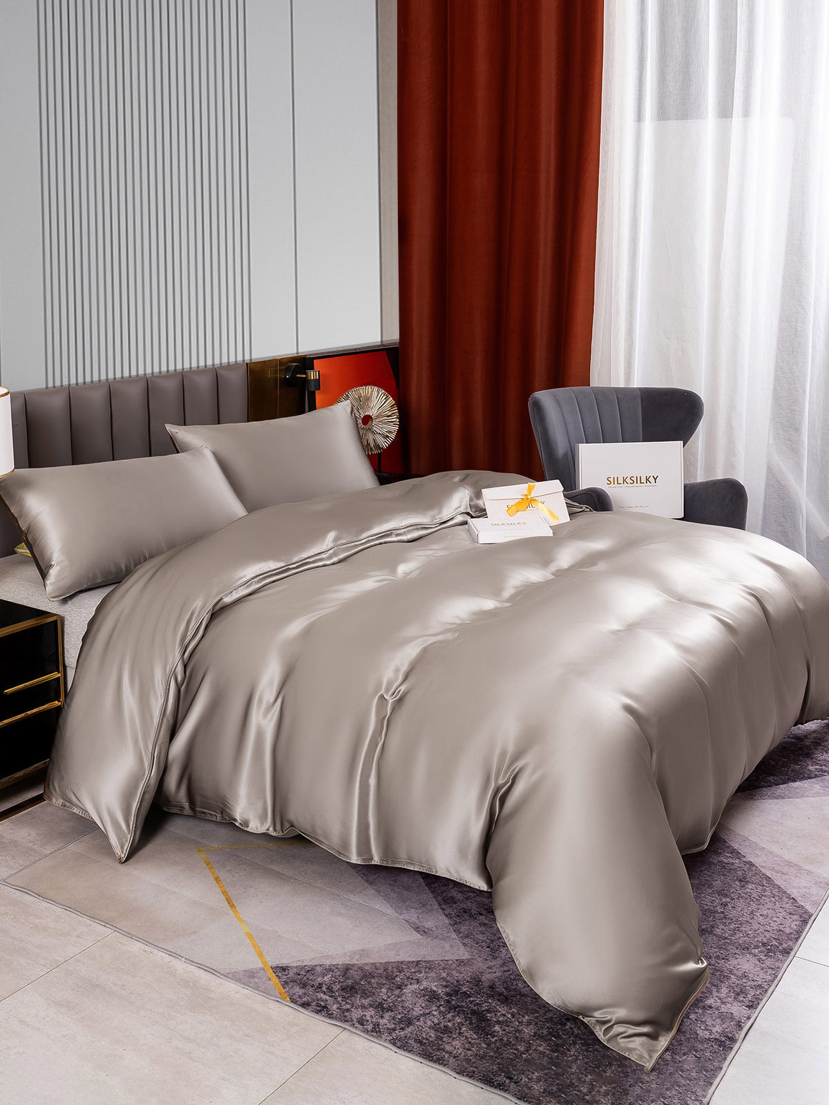 [Gray] SilkSilky-UK 22Momme Pure Silk Bedding Set 004