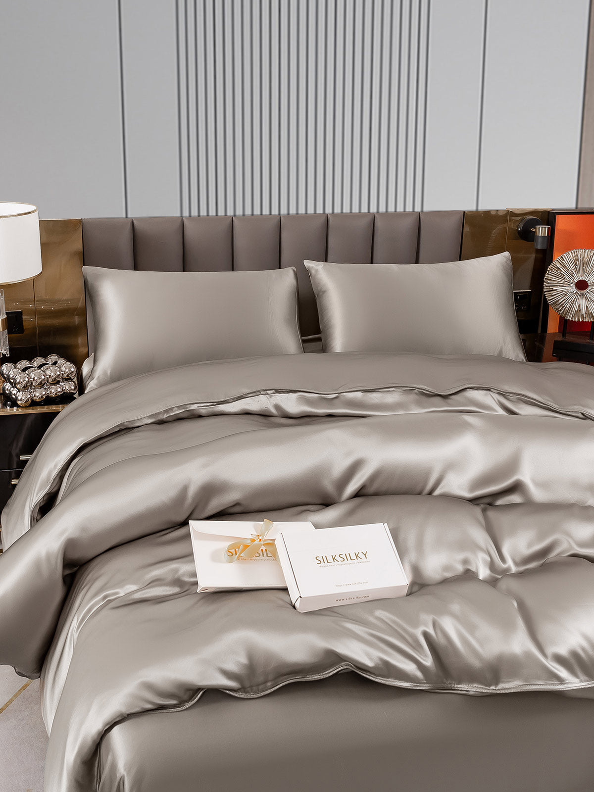 [Gray] SilkSilky-UK 22Momme Pure Silk Bedding Set 005