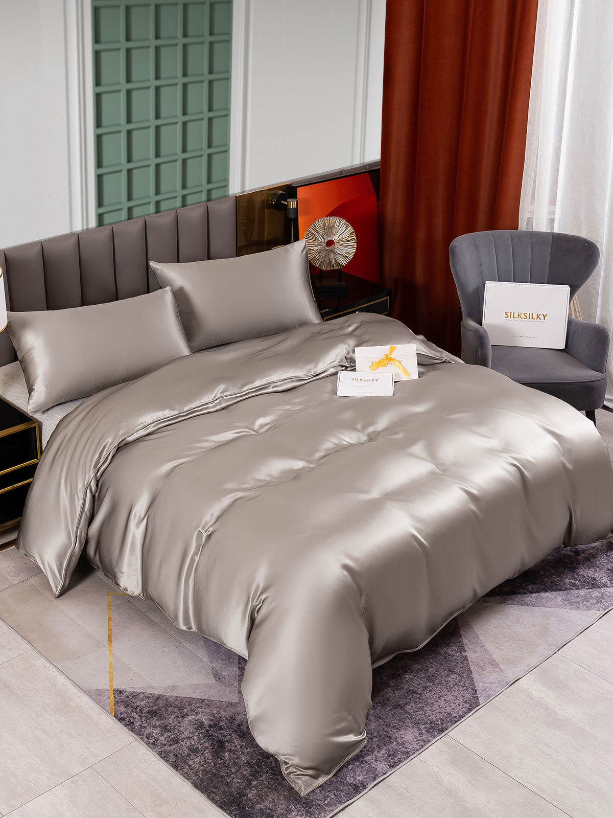 [Gray] SilkSilky-UK 25Momme Pure Silk Bedding Set 001