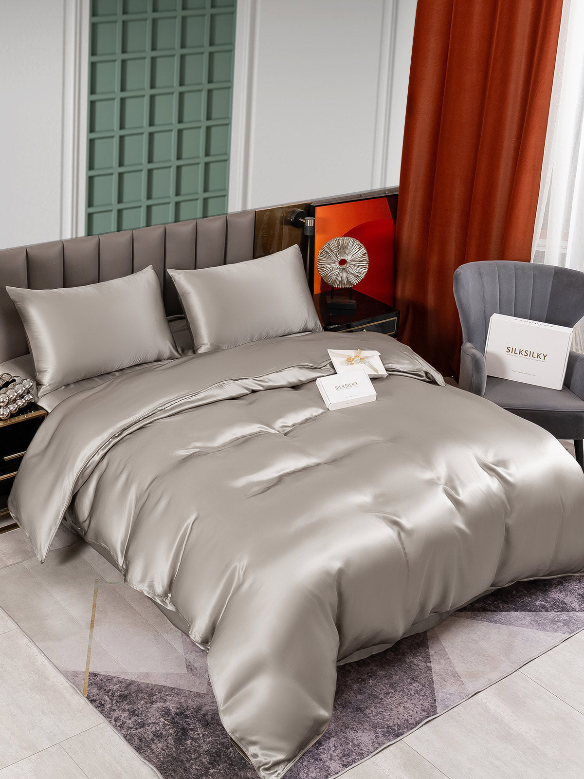 [Gray] SilkSilky-UK 25Momme Pure Silk Bedding Set 002