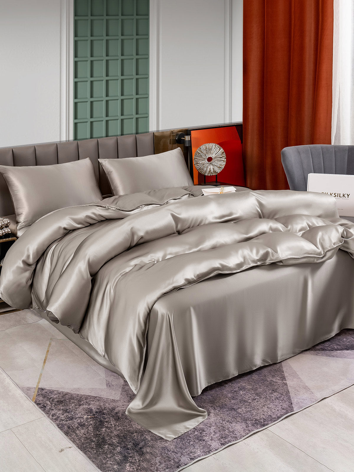 [Gray] SilkSilky-UK 25Momme Pure Silk Bedding Set 003