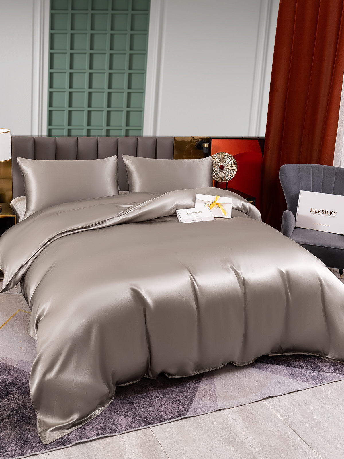 [Gray] SilkSilky-UK 25Momme Pure Silk Bedding Set 003