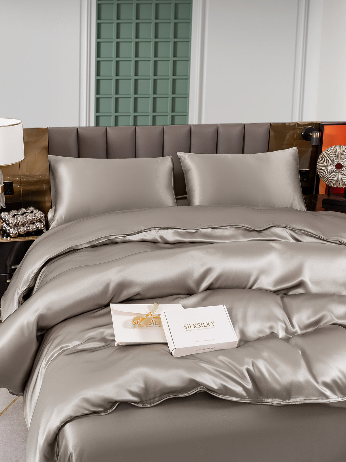 [Gray] SilkSilky-UK 25Momme Pure Silk Bedding Set 004