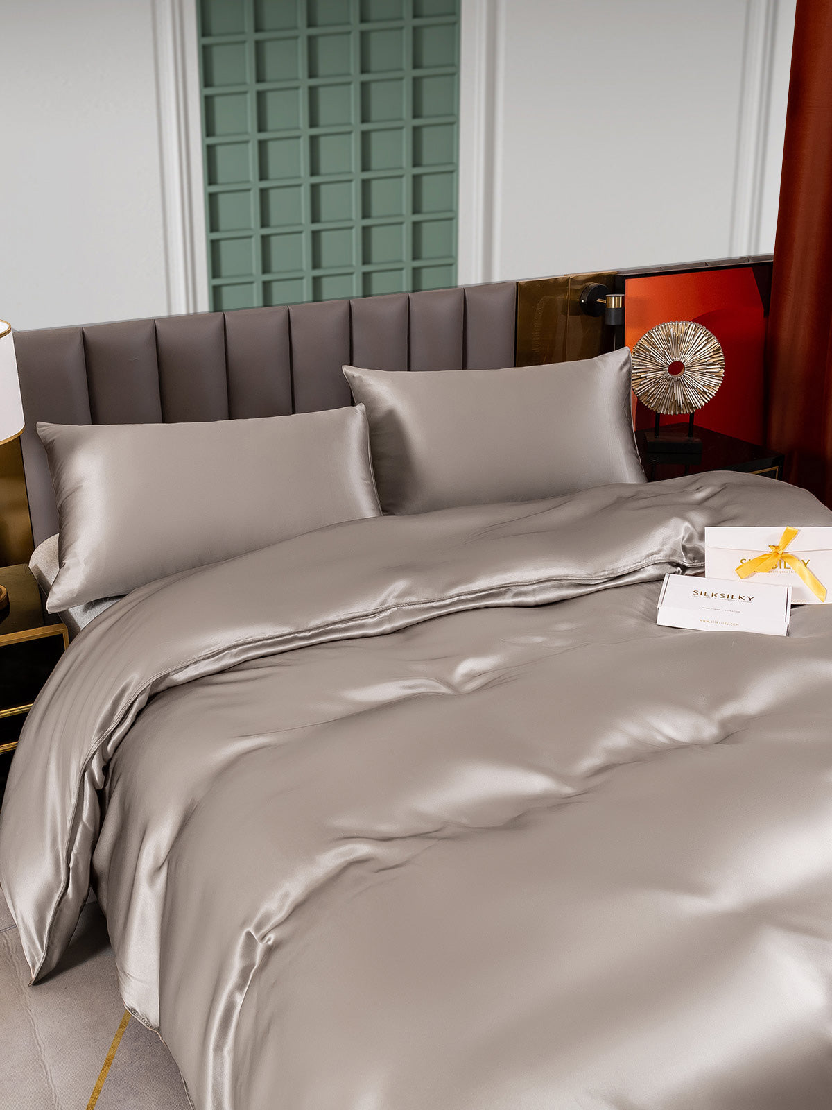 [Gray] SilkSilky-UK 25Momme Pure Silk Bedding Set 004