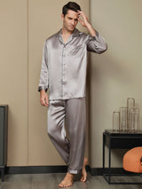 [Gray] SilkSilky-UK Pure Silk Long Sleeve Lapel Men's Pyjamas 002