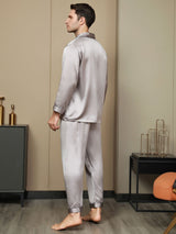 [Gray] SilkSilky-UK Pure Silk Long Sleeve Lapel Men's Pyjamas 003