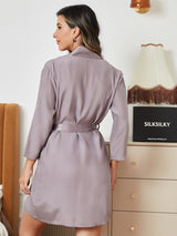 [Gray] SilkSilky-UK Pure Silk Long Sleeve Nightgown&Robe Set 002