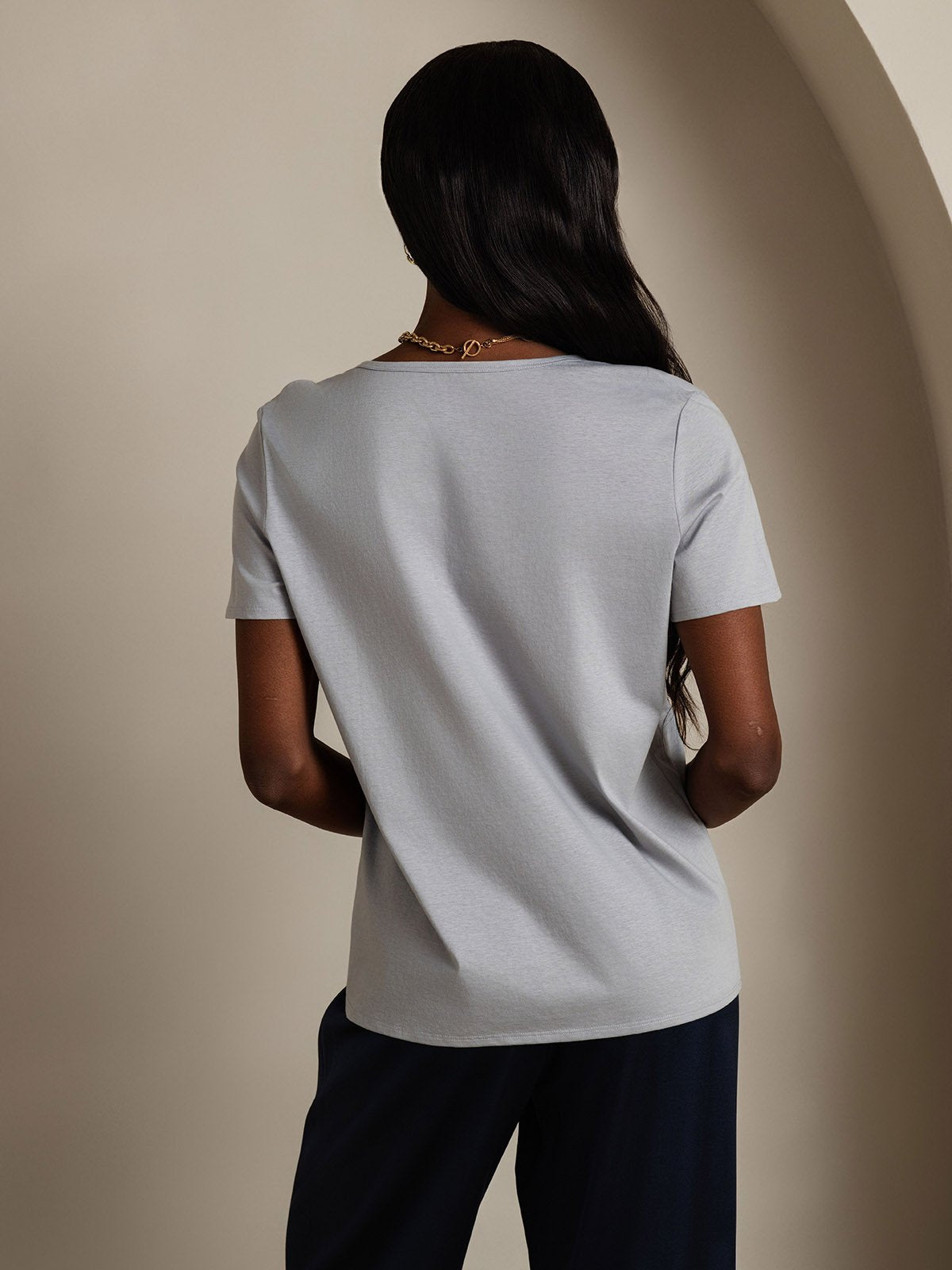 [Gray] SilkSilky-UK Silk Short Sleeve U Neck Women's T-Shirt 002