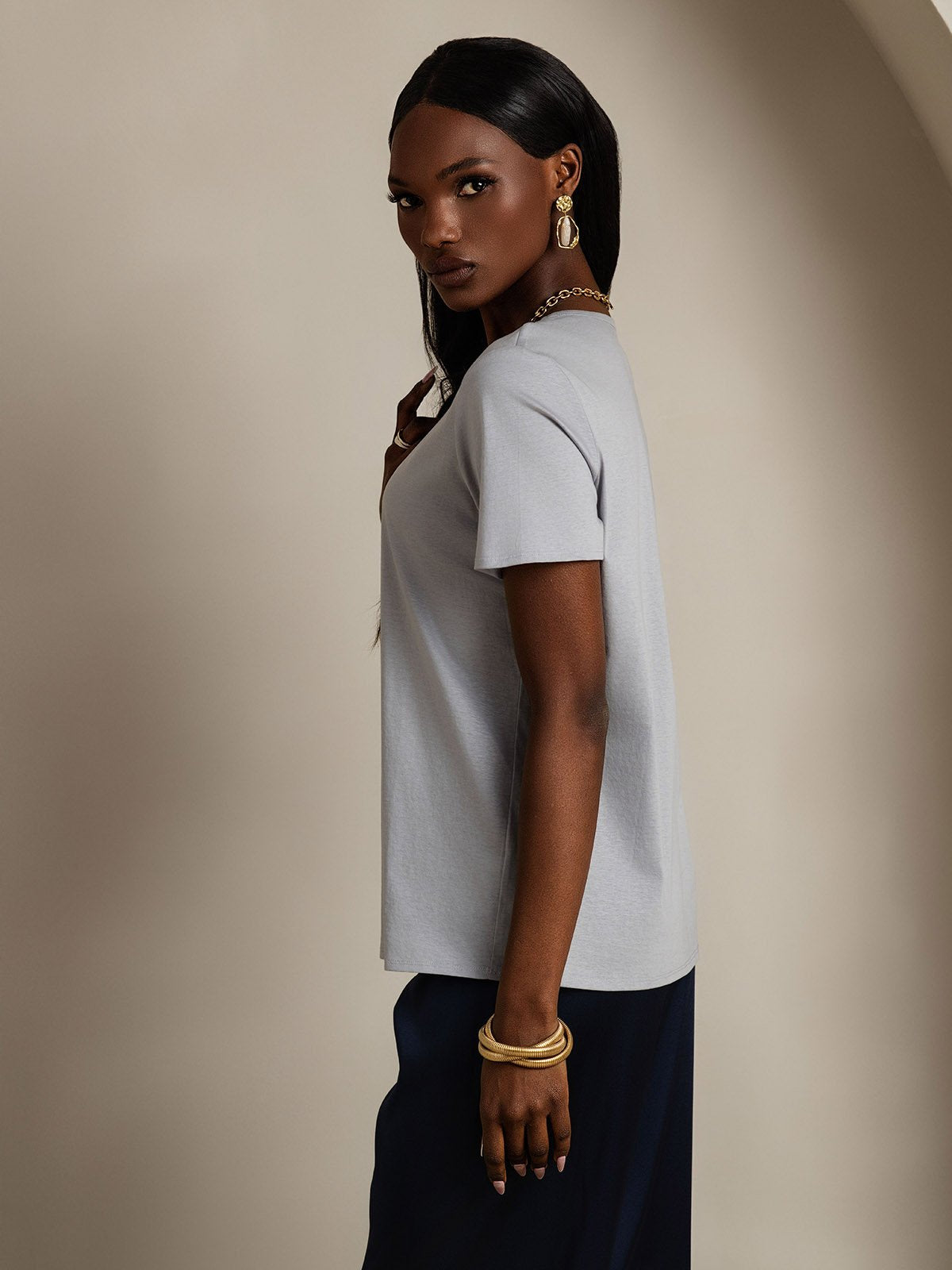 [Gray] SilkSilky-UK Silk Short Sleeve U Neck Women's T-Shirt 004
