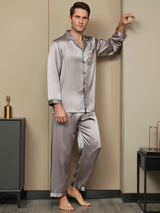 [Gray] SilkSilky-UK Long Sleeve Lapel Collar Men's Pyjamas 005