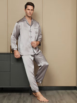 [Gray] SilkSilky-UK Long Sleeve Lapel Collar Men's Pyjamas 006