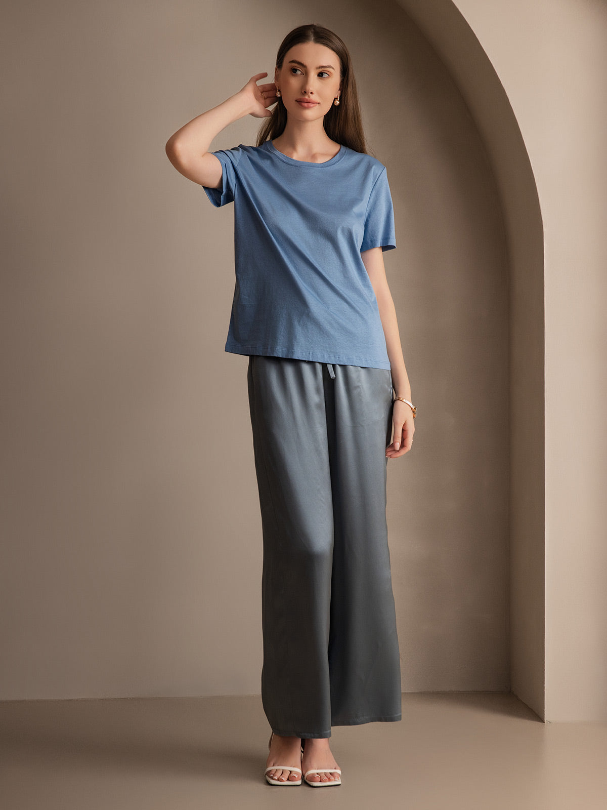 [Grayish Blue] SilkSilky-UK Pure Silk Womens Pants 001