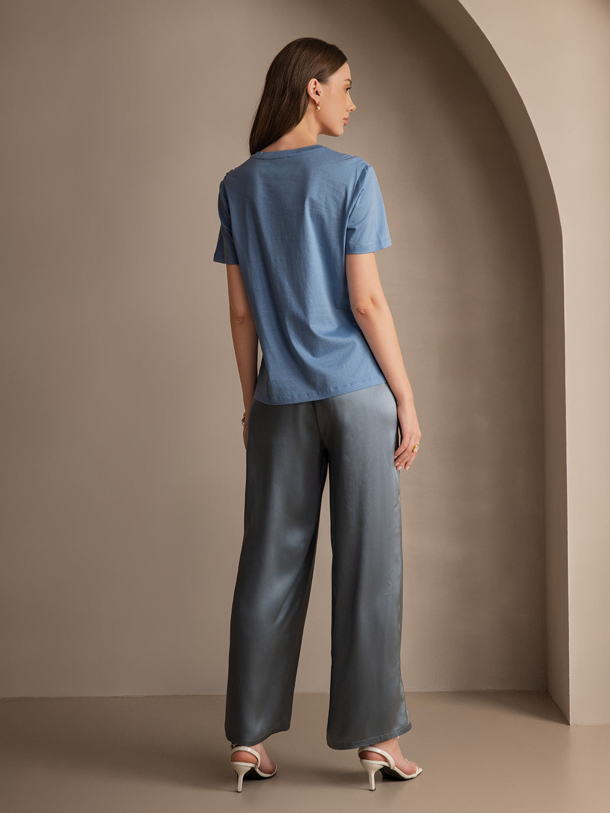 [Grayish Blue] SilkSilky-UK Pure Silk Womens Pants 004