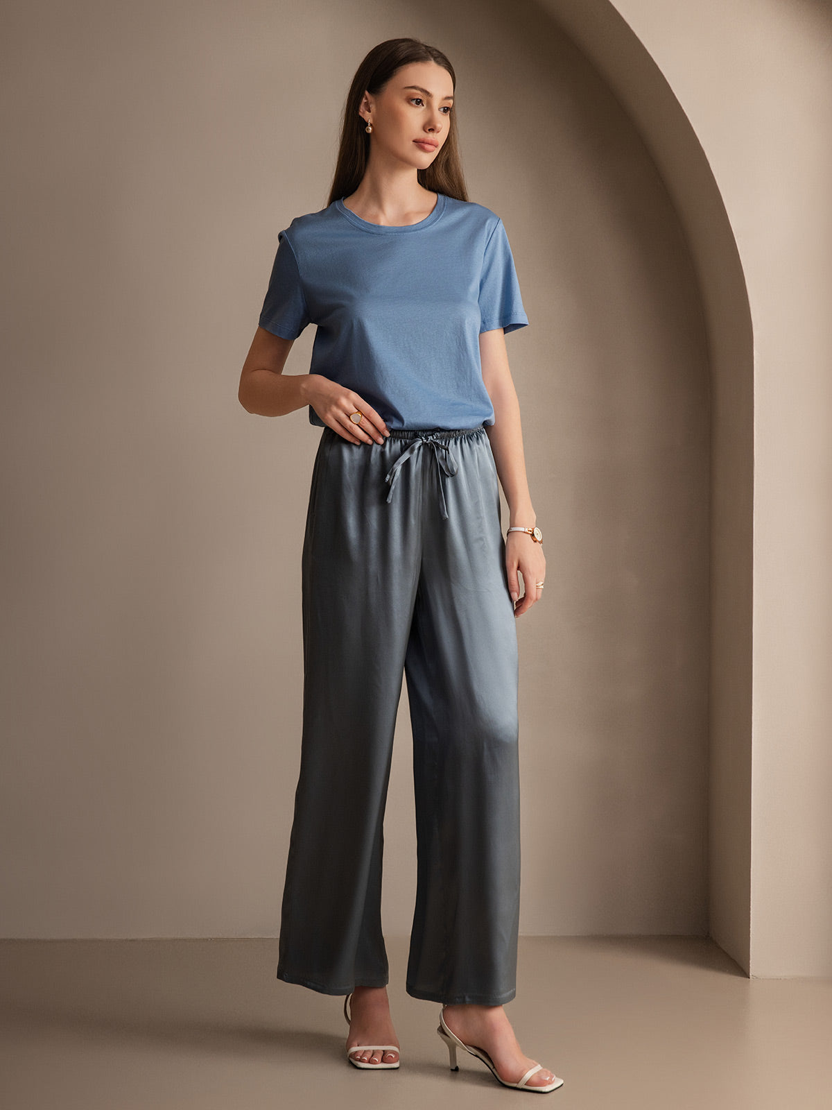 [Grayish Blue] SilkSilky-UK Pure Silk Womens Pants 005