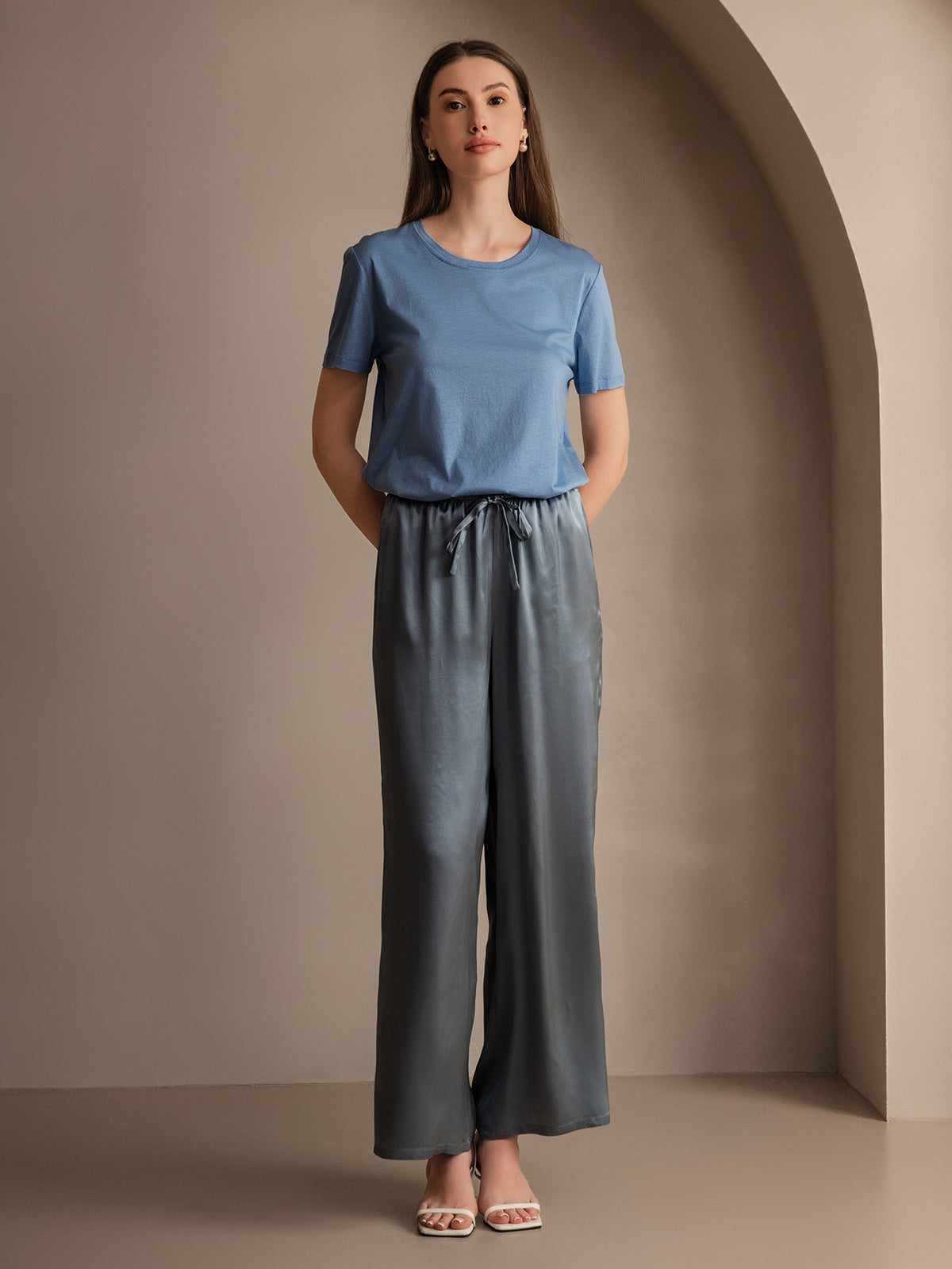 [Grayish Blue] SilkSilky-UK Pure Silk Womens Pants 006