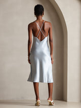 [Grayish Blue] SilkSilky-UK Spaghetti Strap V Neck Dress 002