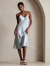 [Grayish Blue] SilkSilky-UK Spaghetti Strap V Neck Dress 003