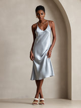 [Grayish Blue] SilkSilky-UK Spaghetti Strap V Neck Dress 005
