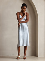 [Grayish Blue] SilkSilky-UK Spaghetti Strap V Neck Dress 006