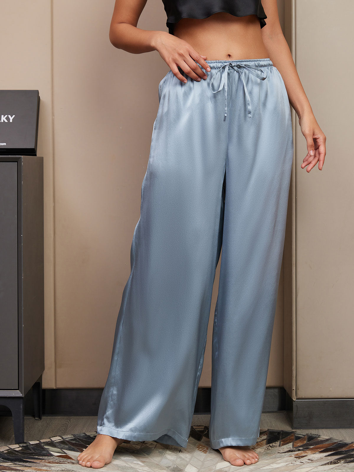 [Grayish Blue] SilkSilky-UK Pure Silk Womens Pants 003