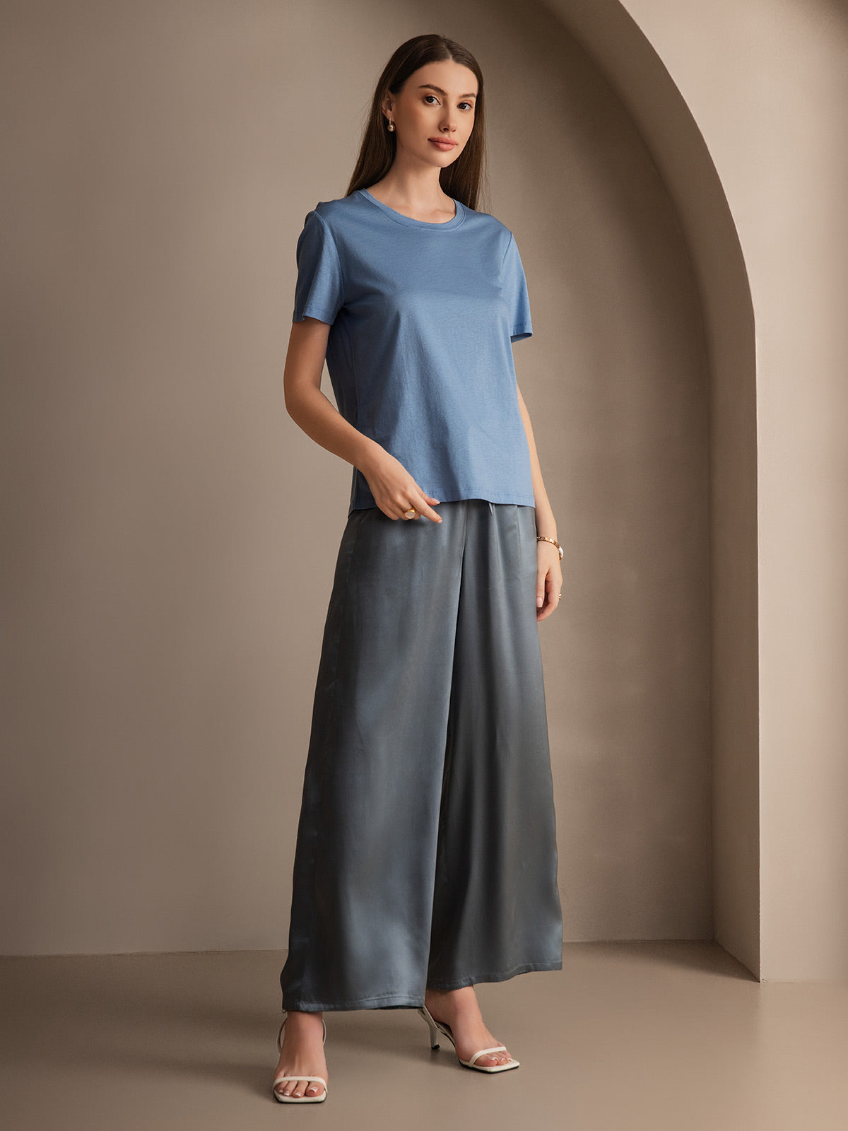 [Grayish Blue] SilkSilky-UK Pure Silk Womens Pants 003