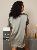 [Grayish Green] SilkSilky-UK Short Sleeve Round Neck Women's Pyjamas 002
