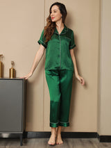 [Green] SilkSilky-UK Short Sleeve Lapel Collar Women's Pyjamas 004
