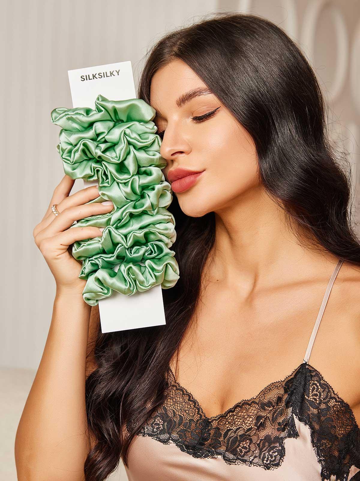 [Green] SilkSilky-UK 19Momme Pure Silk Scrunchie 001