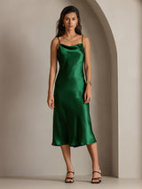 [Green] SilkSilky-UK Spaghetti Strap Cowl Neck Dress 003