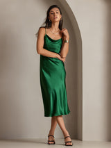 [Green] SilkSilky-UK Spaghetti Strap Cowl Neck Dress 004