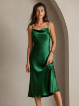[Green] SilkSilky-UK Spaghetti Strap Cowl Neck Dress 005