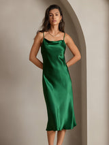 [Green] SilkSilky-UK Spaghetti Strap Cowl Neck Dress 008