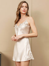 [Ivory] SilkSilky-UK 3/4 Sleeve V Neck Nightdress&Dressing gowns 006