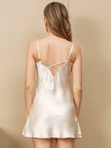 [Ivory] SilkSilky-UK 3/4 Sleeve V Neck Nightdress&Dressing gowns 007